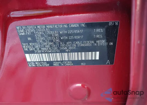 2016 Toyota Rav4 Le from USA, damaged, VIN 2T3BFREV5GW500760